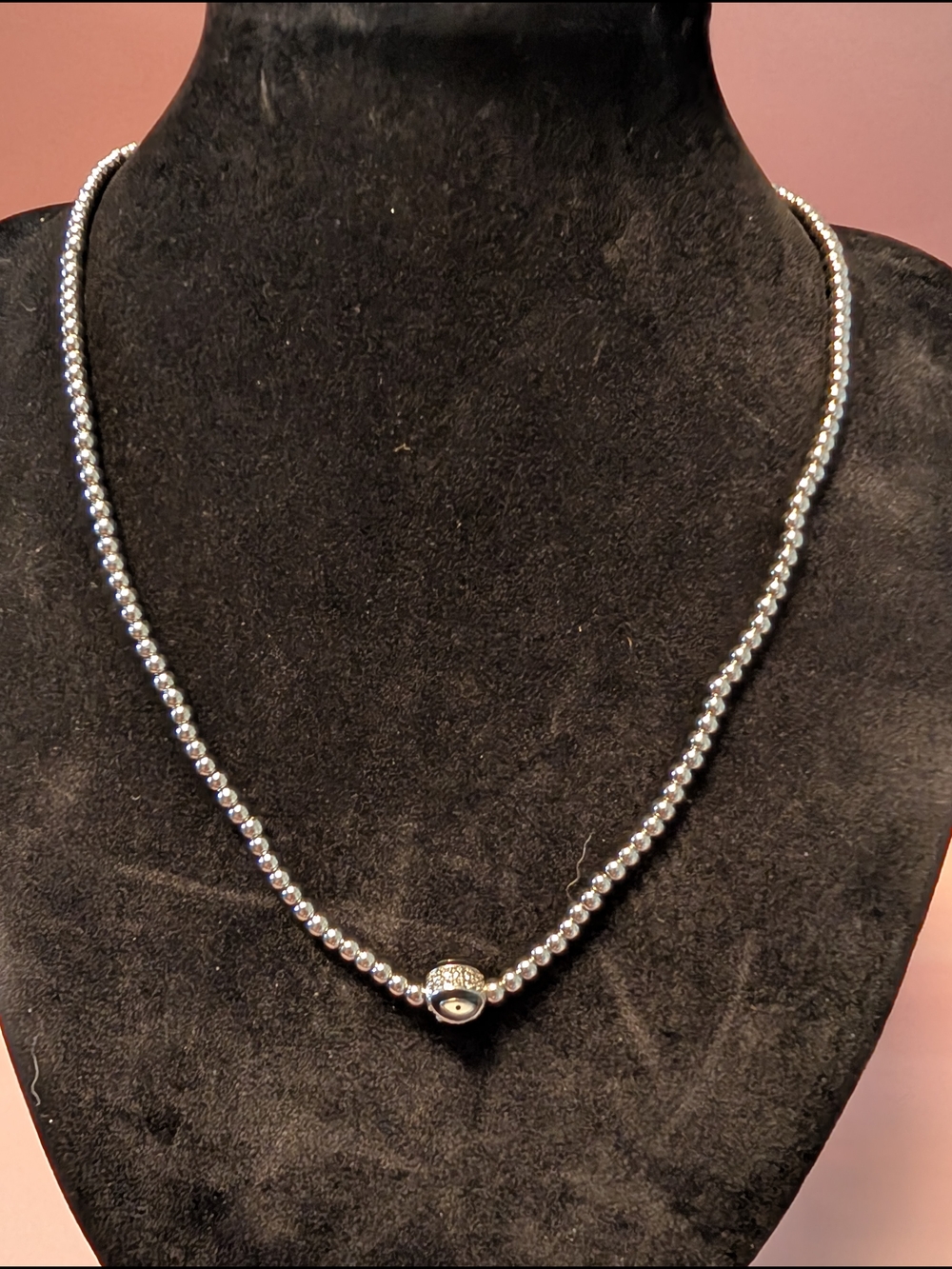 Marlyn Schiff silver-tone beaded chain with evil eye pendant #238